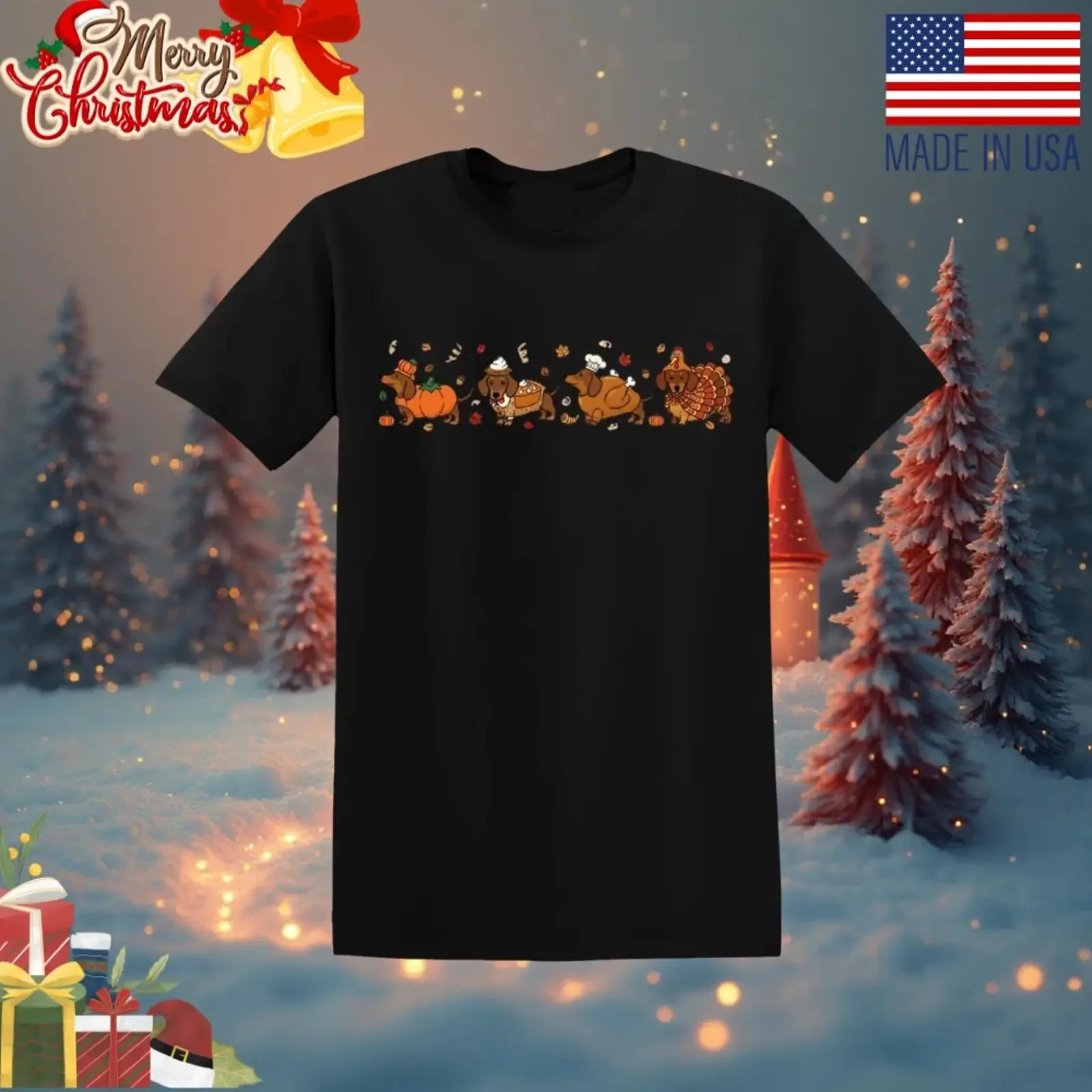 Funny Thanksgiving Dachshund Dogs Autumn Fall Cute Turkey T Shirt S 5XL vintage Washed designer clothes Comfortable