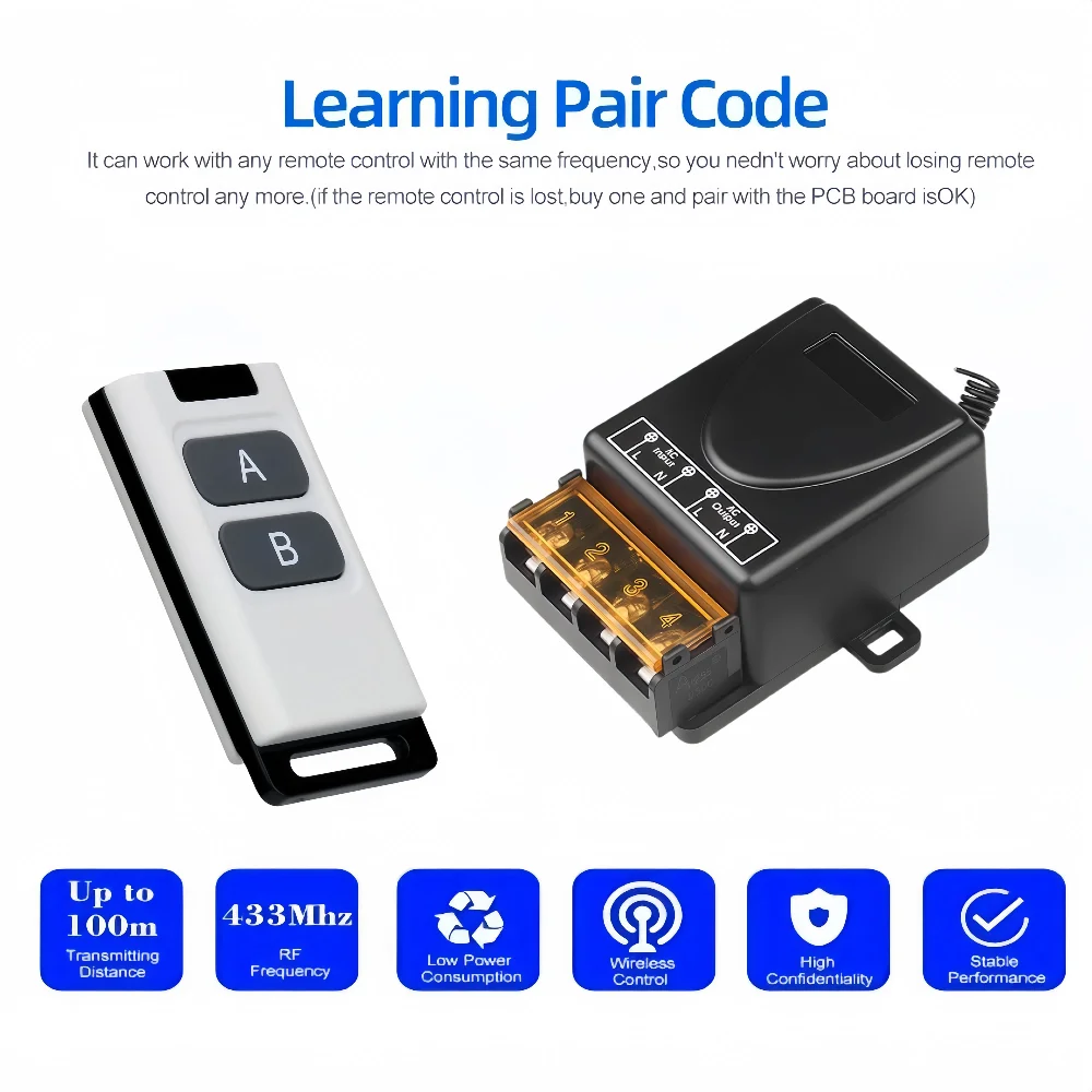 433 MHz Wireless RF Fernbedienung Schalter AC 110 V 220 V 240 V 30A Relais Empfänger DIY für Fabrik Bauernhof Büro Pumpe LED Licht Motoren