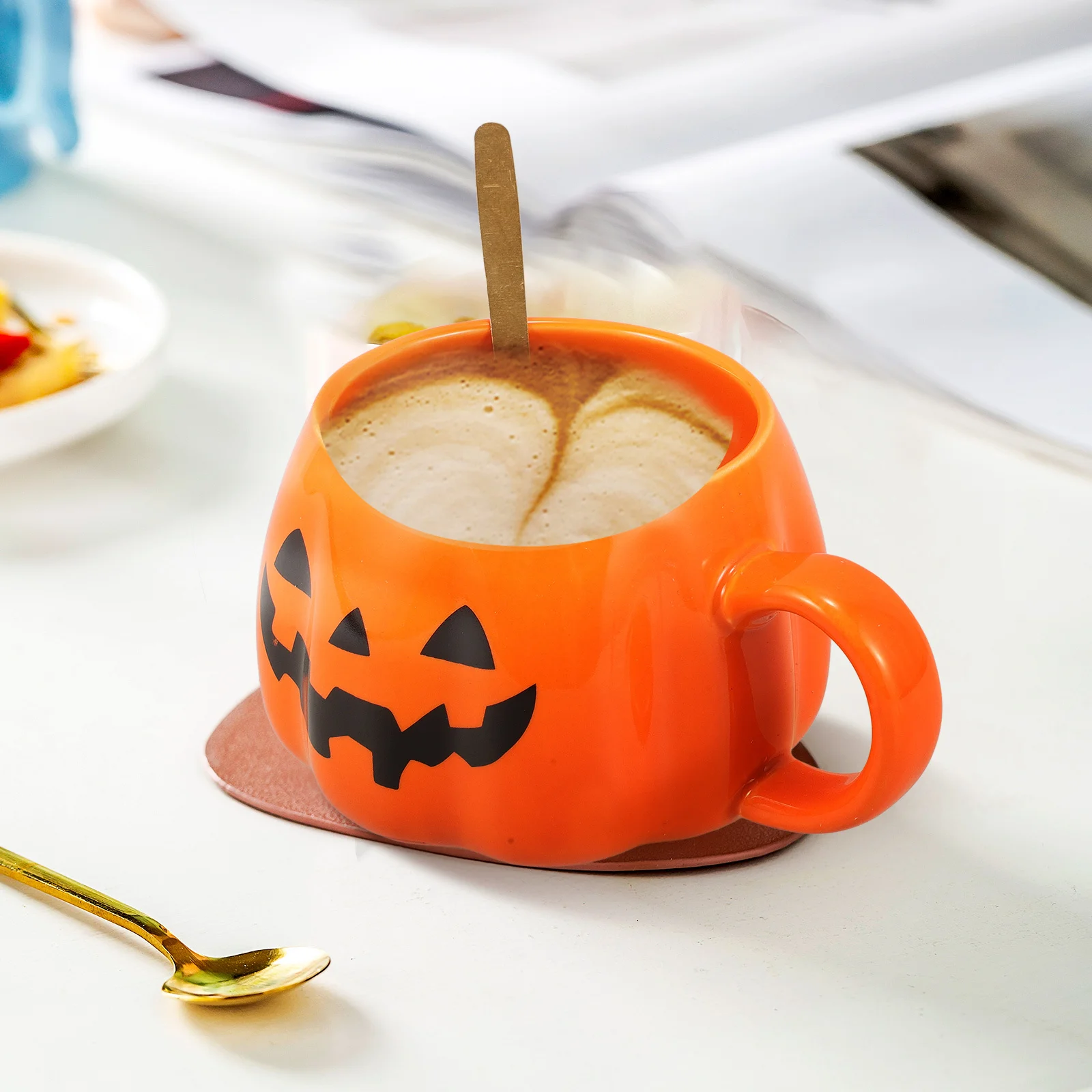 

Halloween Spooky Cups Matching Coffee Mug Pumpkin Spoon Shaped Mugs Water with Ceramic Novelty