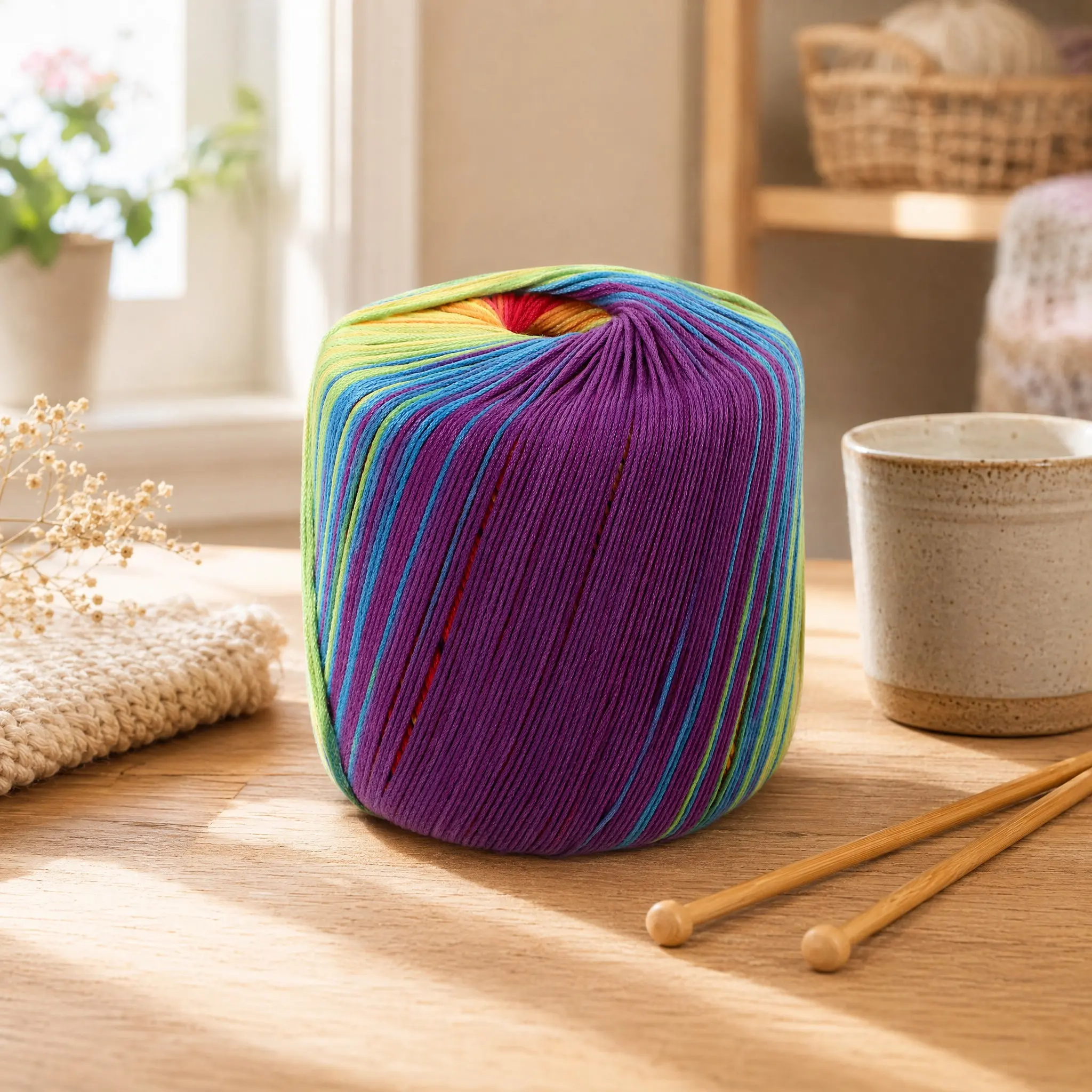 1 Roll Color Segment Dyed Gradient Cotton Yarn Thicken Soft Warm Worsted Weight Knitting Yarn for Hats Sweaters Scarves Crochet