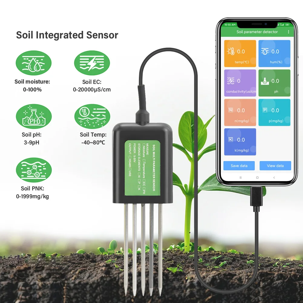 YIERYI Soil pH Meter Moisture Tester Soil Analyzer for Android USB Smart Garden Soil Nutrient Sensor for Greenhouse Home Farmers