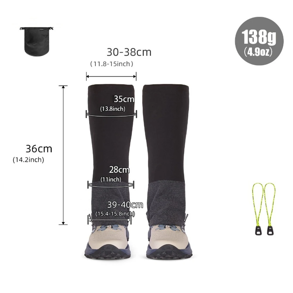 Calf Curve Design Waterproof Gaiters For Hiking For Trail Running Functional Zipper 36cm Height Coverage For Trail Shoes