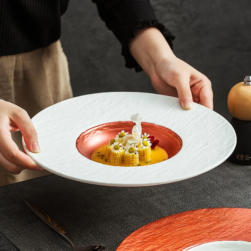 

Creative Stone Pattern Ceramic Plate Luxury Pasta Dish Dessert Plate Hotel Western Dinnerware