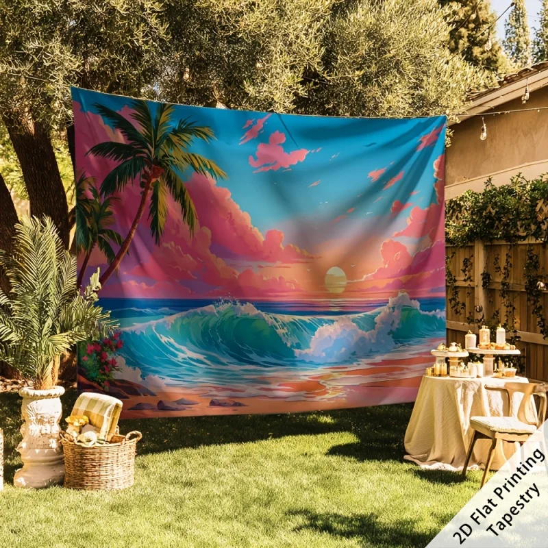 Tropical Beach Ocean Wave Landscape Wall Tapestry Summer Decor for Living Room Bedroom Dormitory Polyester Fiber Hanging Art