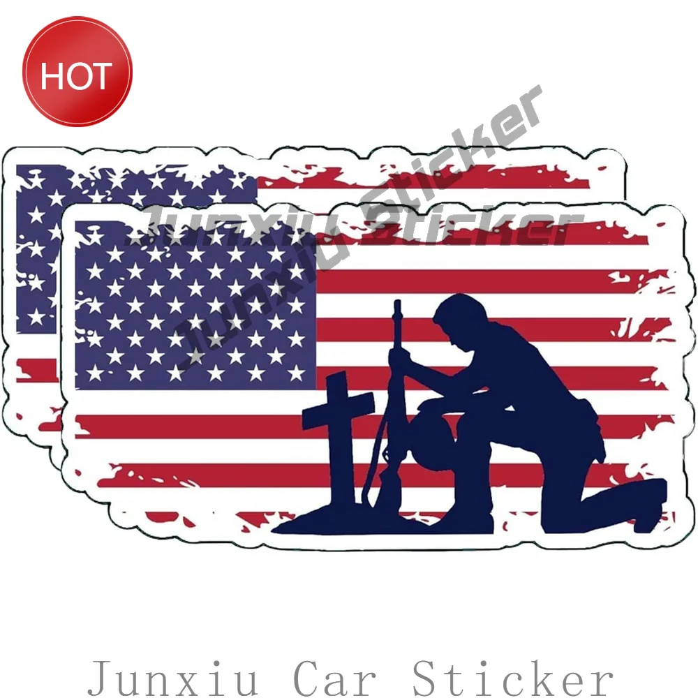 2 Pack American Flag Veteran PVC Vinyl Sticker For Car Window And Travel Journal Personal Accessories Decoration Decal