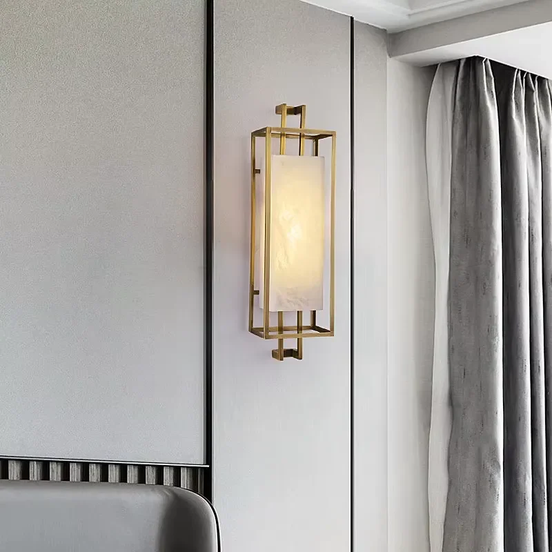 New Chinese style wall lamp living room TV background wall Chinese style modern stairs bedroom pure copper marble bedside