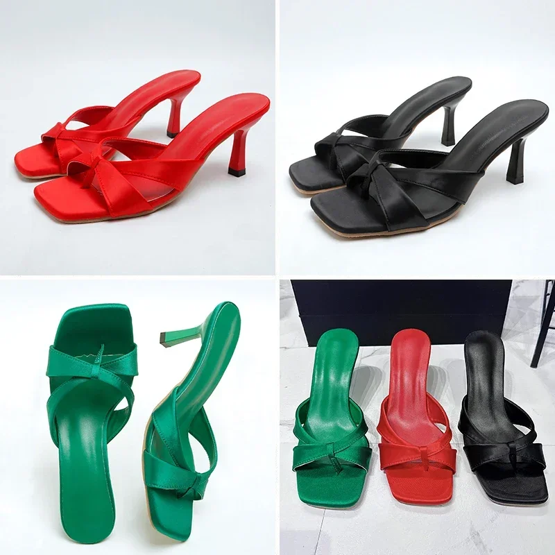 Woman Heels Slippers Sexy Elegant High Heel Shoes Outdoor Casual Pumps Open Toe Ladies Mules Women Shoes Green Red Black Sandals