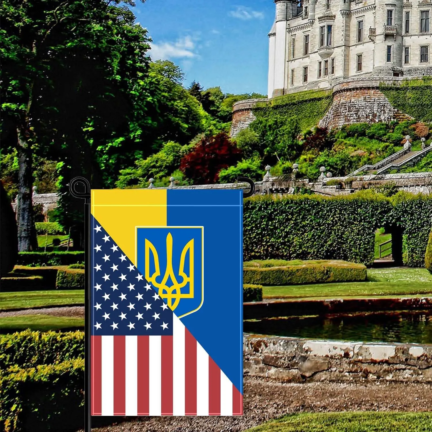 Ukraine USA Friendship Garden Flag,18×12 inch Ukrainians Decor,Heavy Duty Double Side Digital Printed 210D Polyester Banner  CCL