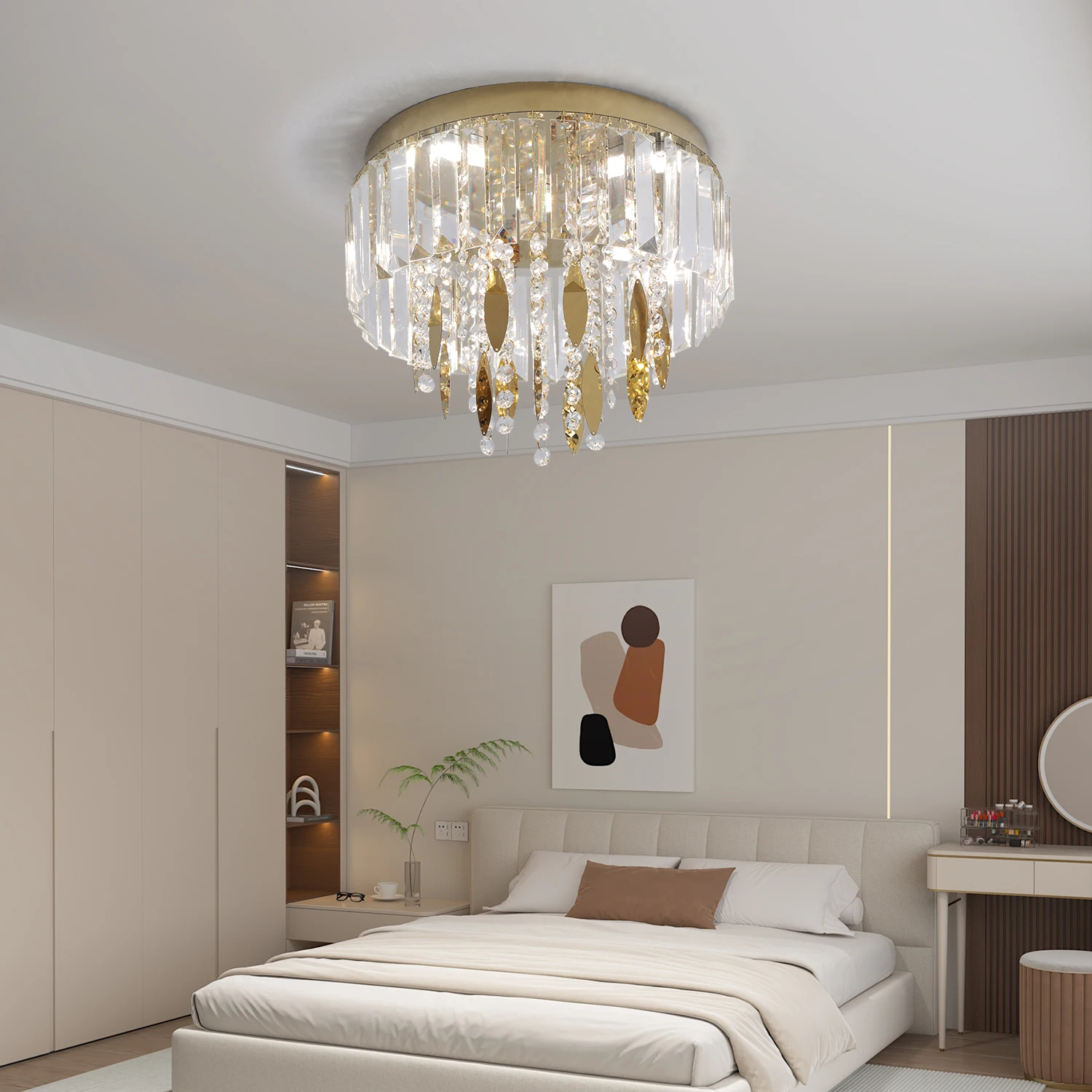 أضواء السقف الكريستال ثريا ذهبية الحديثة الفاخرة Led مصباح السقف غرفة المعيشة غرفة نوم الطعام إضاءة ديكورية المنزل