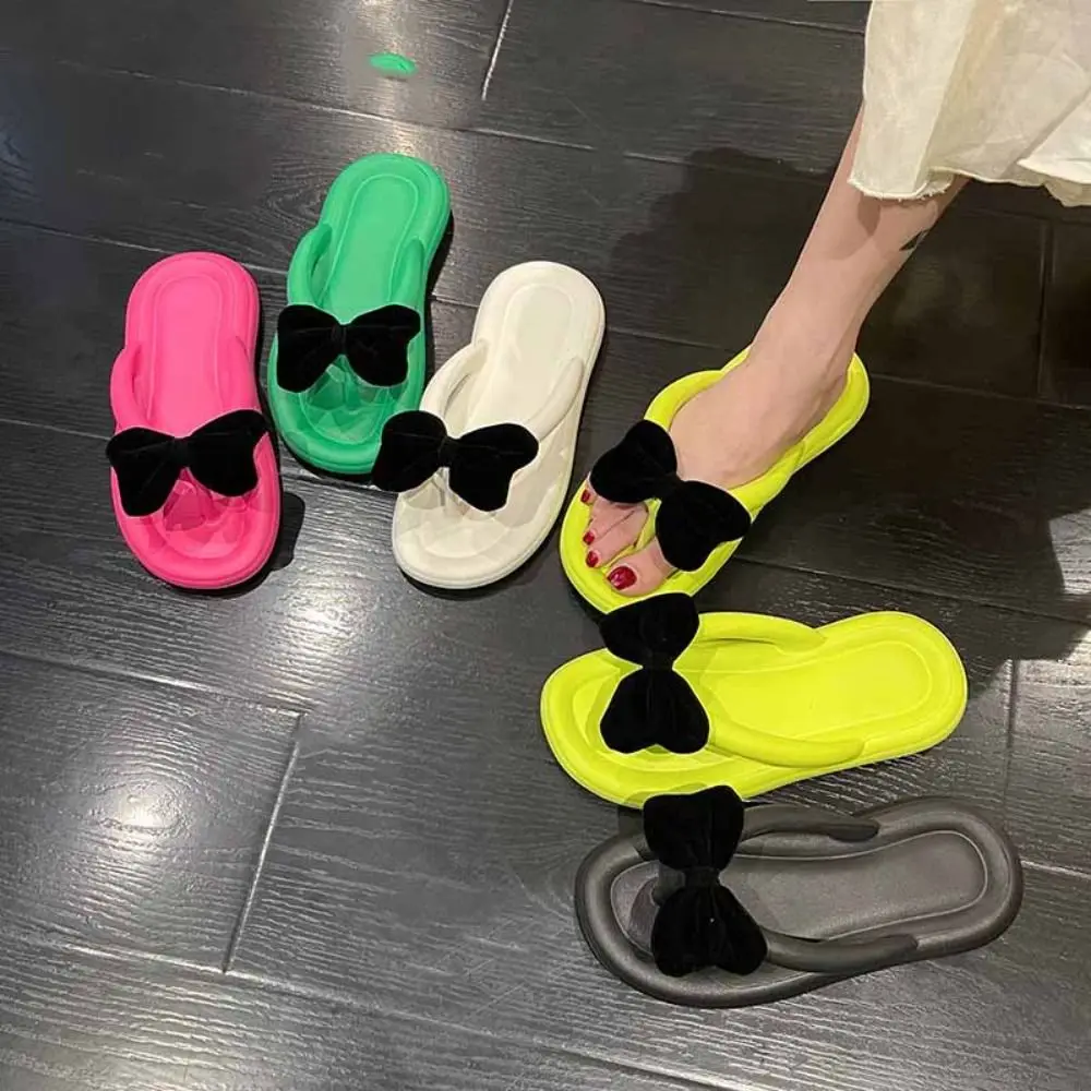 Sweet Bowknot Beachwear Flip Flops Anti Slip EVA Clip Toe Flip Flops Shoes Soft Sole Sweet Slippers Women Girls
