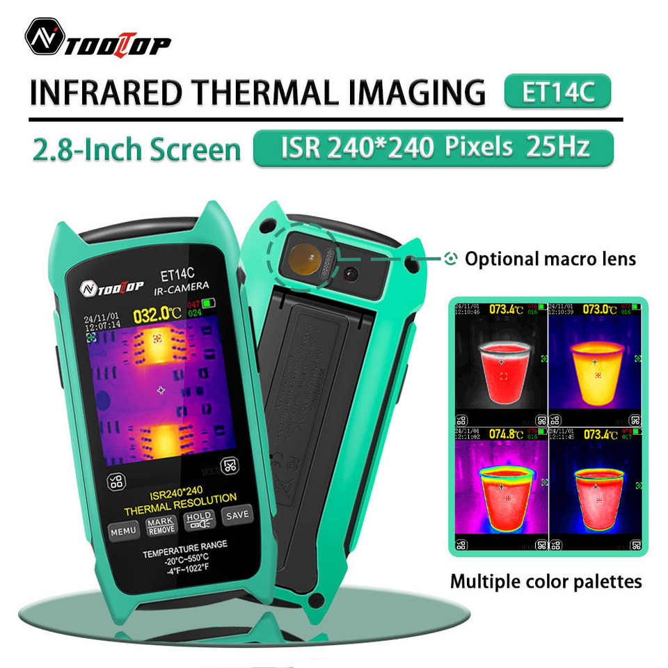  TOOLTOP Portable Thermal Imager Optional Macro Lens -20~550℃ Thermal Camera replacement 18650 Infrared Camera HVAC Pipe Test 