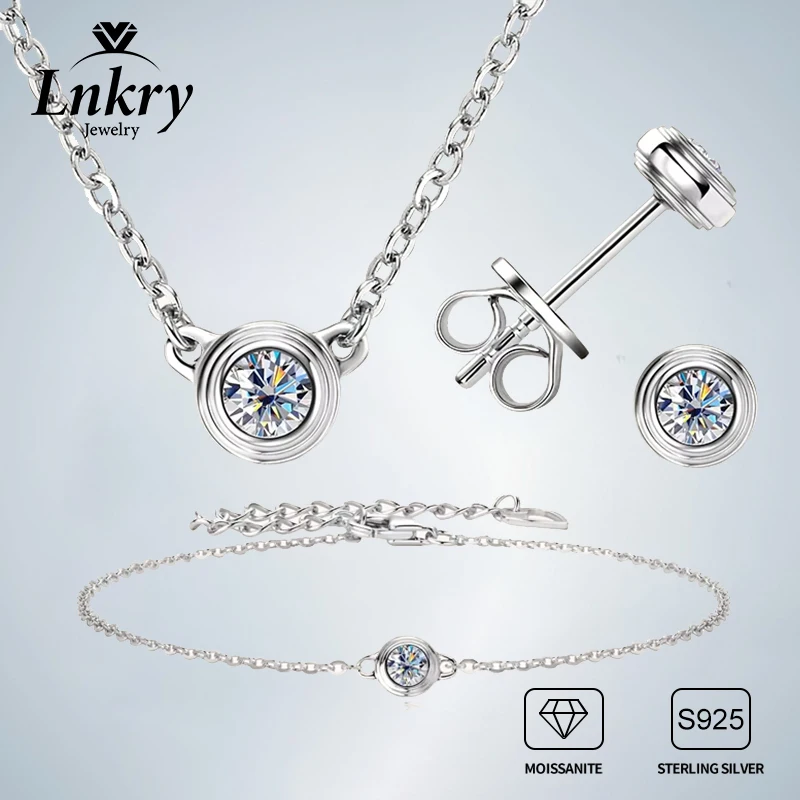 

Lnkry 3mm 0.1ct Moissanite Bracelet Necklace Stud Earring 925 Sterling Silver Earrings Bracelets Jewelry Set For Wedding Gift