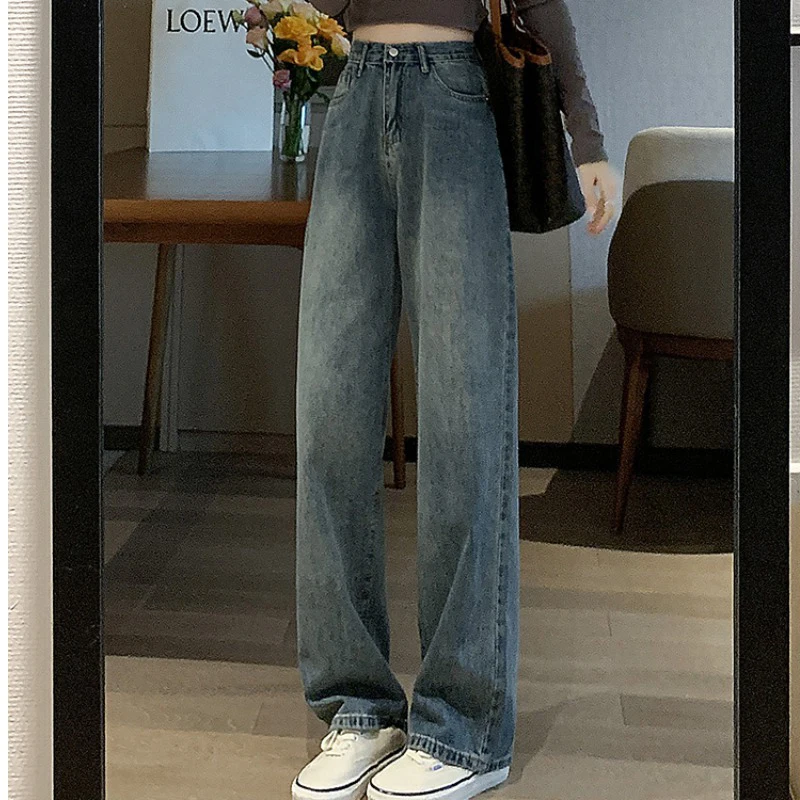 

Джинсы с высокой талией и широкими штанинами, прямой крой, свободные, в пол, универсальные повседневные джинсовые брюки с высокой талией