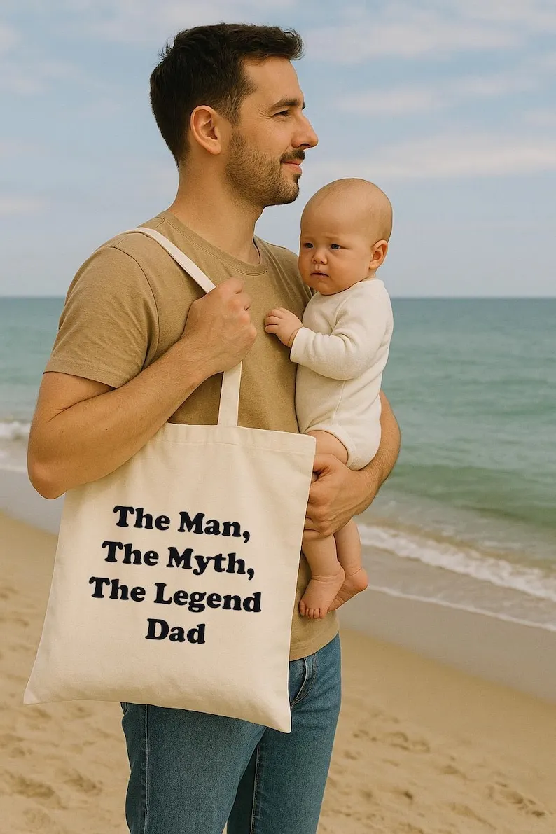 

Funny Daddy Gift with Baby - Best Dad Ever Gift – Personalised Dad Tote Bag – Photo Bag for Fathers Day – Canvas Tote