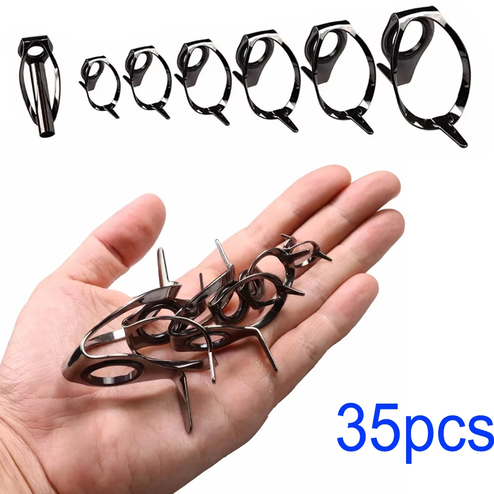 

35 шт., ремонтный комплект направляющих для удочки, 8 # -25 # Направляющие для удочек из нержавеющей стали, сменный набор наконечников сверху