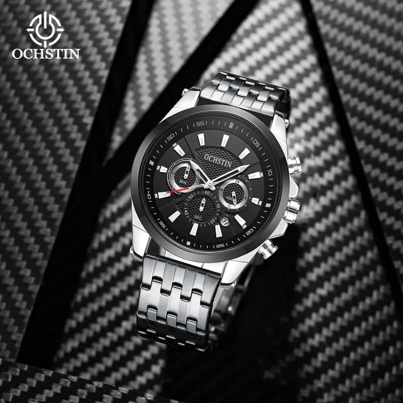 OCHSTIN Men's Voyager Collection Multi-function Quartz Wristwatch Man Sturdy Steel Bracelet Daily Waterproof Fashion Watch