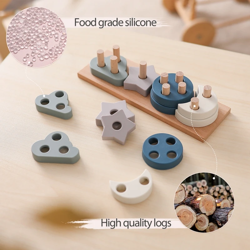 Forme geometriche in legno Montessori Baby Starry Sky Shapes Learning Creative Jigsaw Silicone Stacking Block Toys gioco educativo