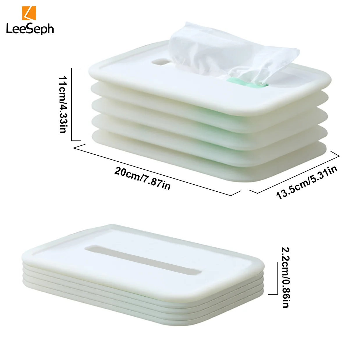 Leeseph Silicone Foldable Tissue Box Cover, Tissue Holder Dispenser for Facial Tissue, Tissue Holder for Home Office Countertops