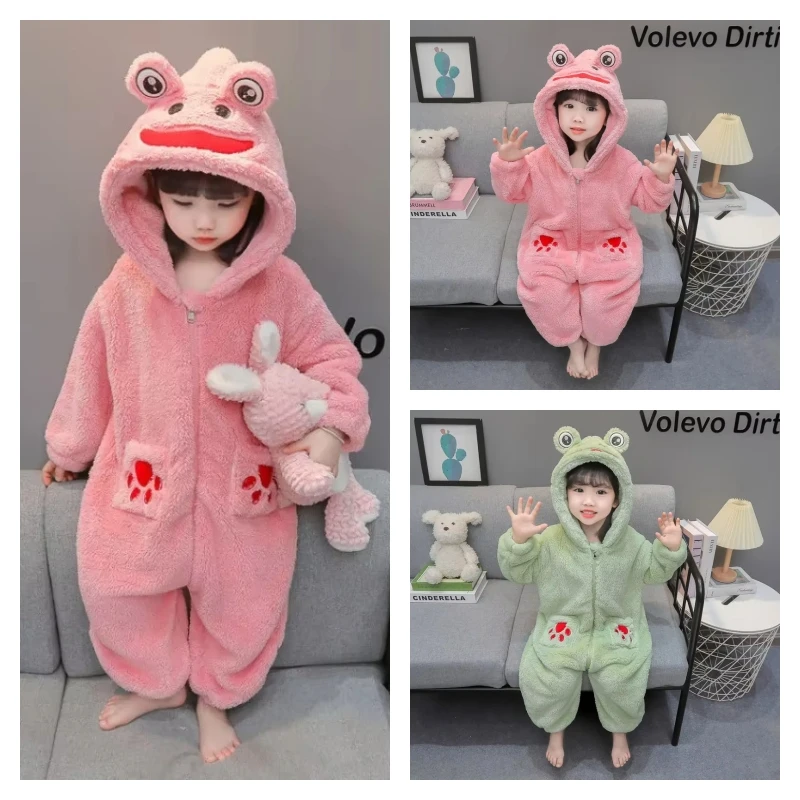 

hot Kawaii Girl Fashion Pajama Set Student Autumn and Winter Thicken Casual Flannel Long Pants 2-Piece Set Children's Clothing