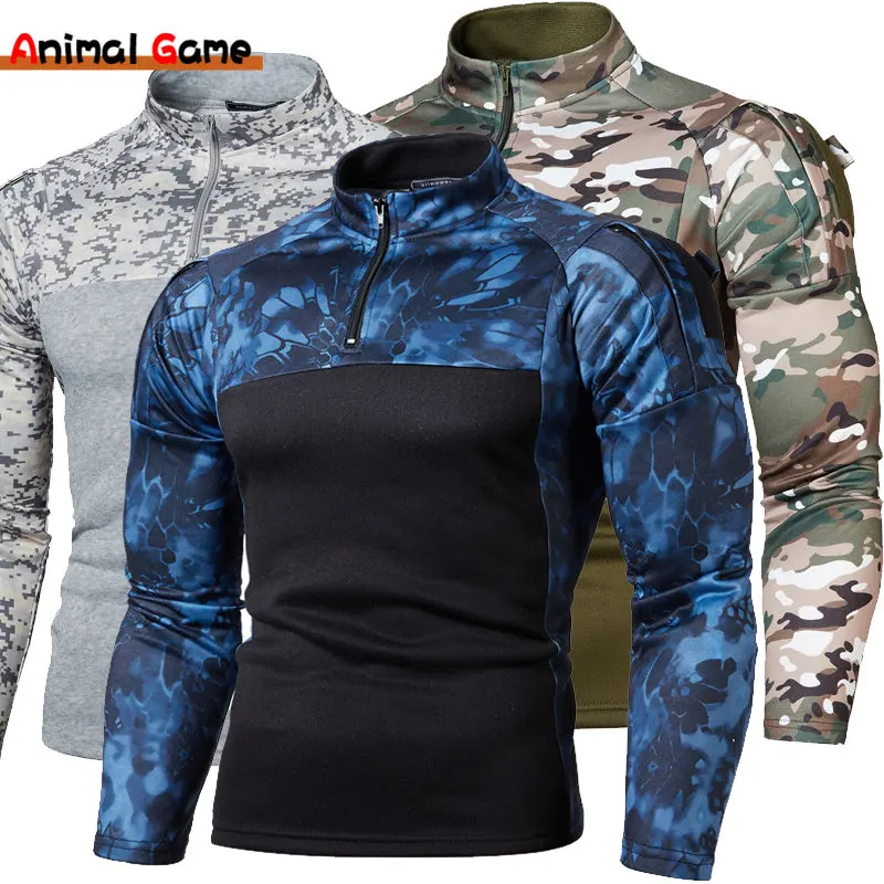 Mens Autumn Tactical Combat Sweaters Men Military Warm Camouflage Zippers Sweatsuits US Army Clothes Camo Long Sleeve Tops