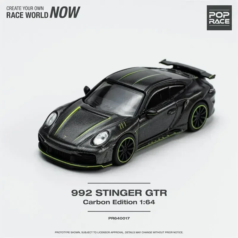 PopRace 992 스팅어 GTR 카본 에디션, 블랙 다이캐스트 모델 자동차, 1:64