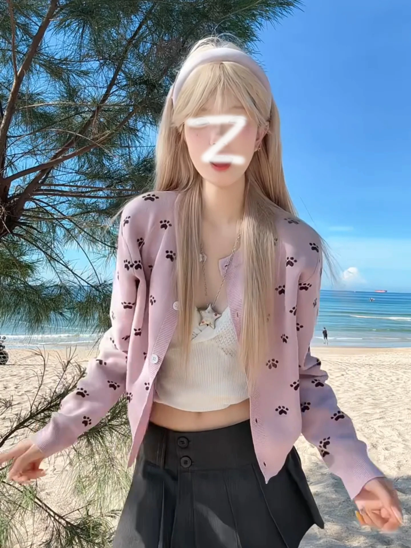 

Вязаное пальто с милым розовым принтом лапы, женский ранний осенний свитер на пуговицах «Асфера», молочный милый антивозрастной топ