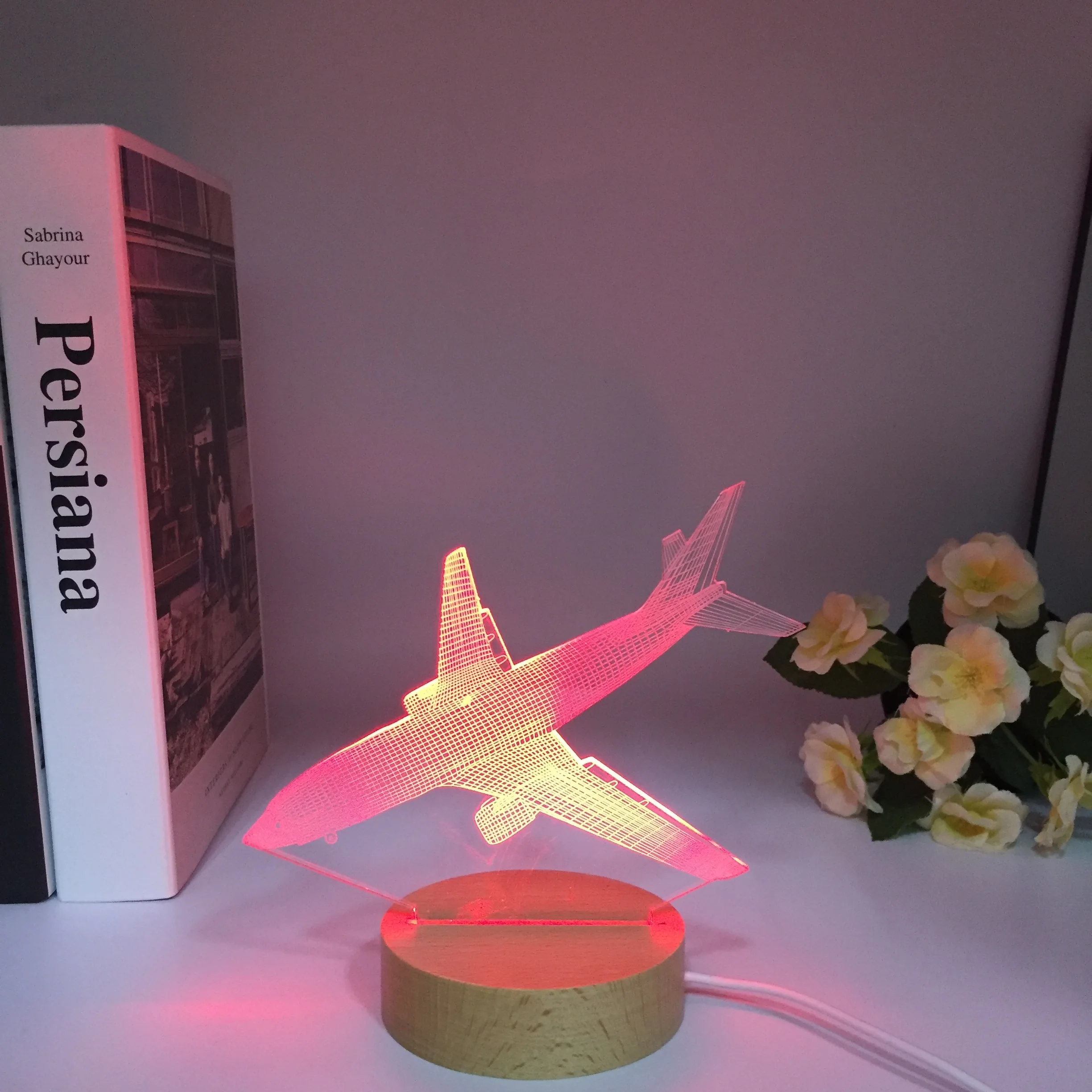 Airplane 3d Night Light Usb Wooden Table Decor Lamp Decoration Bedside Nightlight Child Birthday Christmas Gifts for Kids Boys