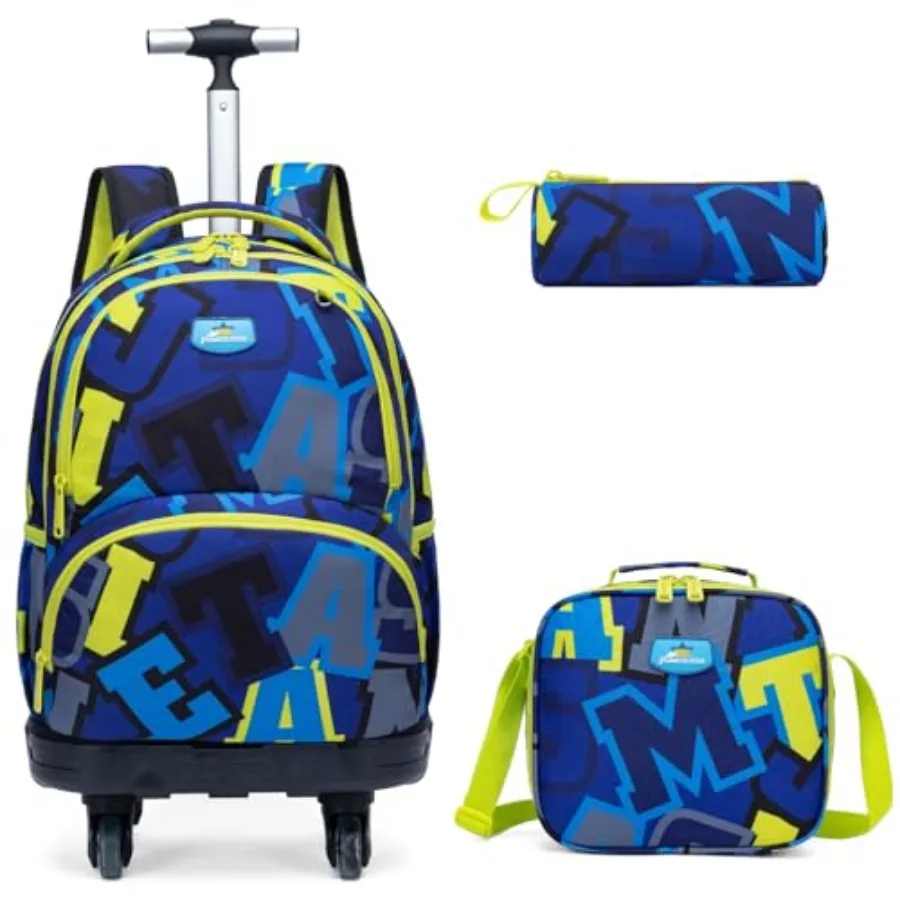 

Rolling Backpack for Boys Alphabet Suitcases Trolley Roller Luggage Backpacks with 360° Rotating Wheels 15" Laptop Lunch Box Pe