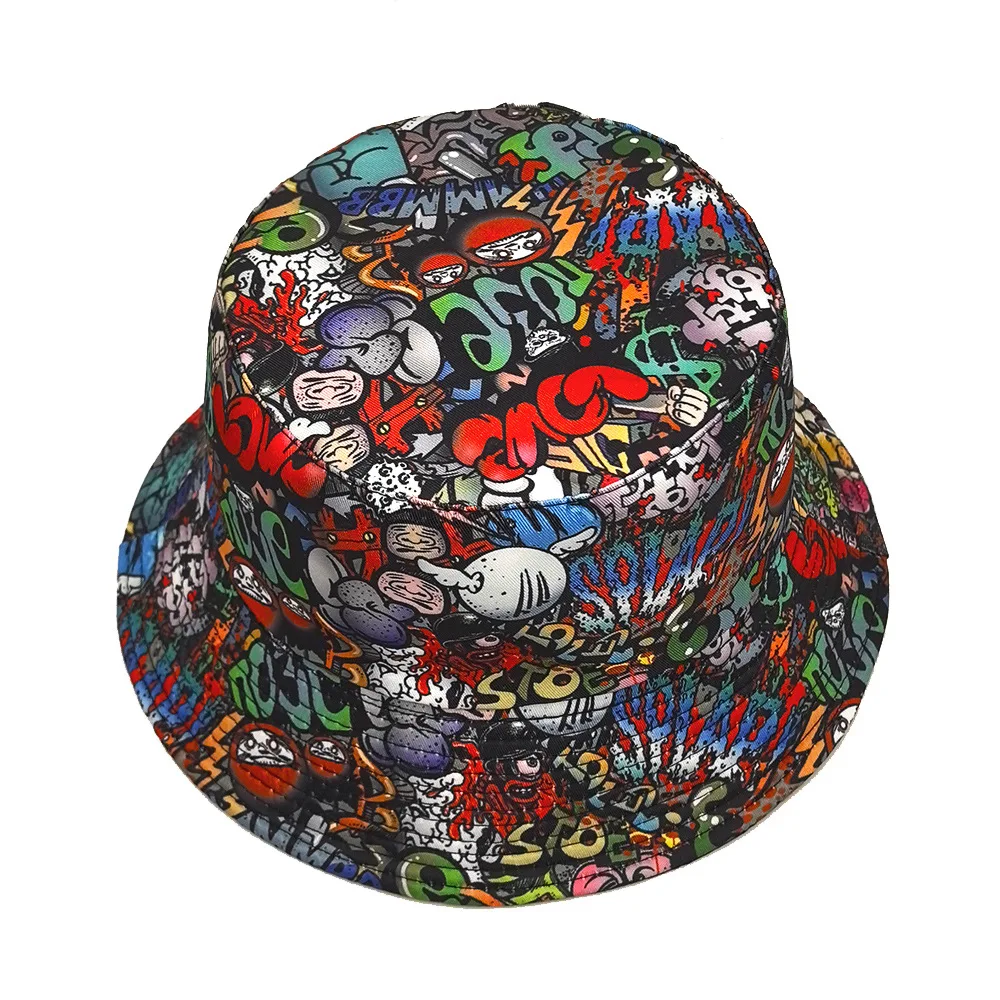 Fashion Graffiti Pattern Bucket Hat for Men's and Women's Summer Outdoor Sunscreen Hiphop Decorate Panama Unisex Fisherman Caps