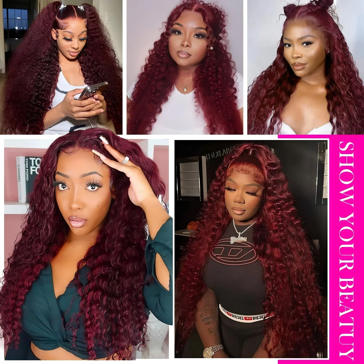 13x6 HD 99J بورجوندي موجة عميقة الدانتيل الجبهة الباروكات البرازيلي الأحمر اللون خصلات الشعر المستعار الإنسان قبل قطعها الدانتيل شعر مستعار أمامي للنساء #4