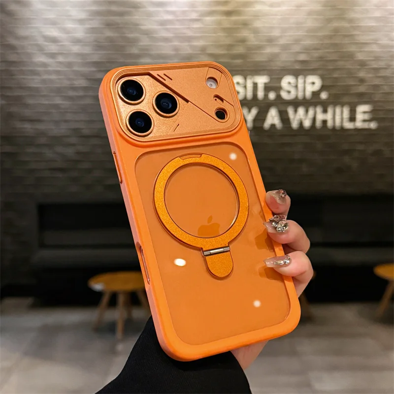 

New Matte Translucent Magnetic Case For iPhone 17 16 15 Pro Max 17Air Metal Bracket For Magsafe Wireless Charge Shockproof Cover