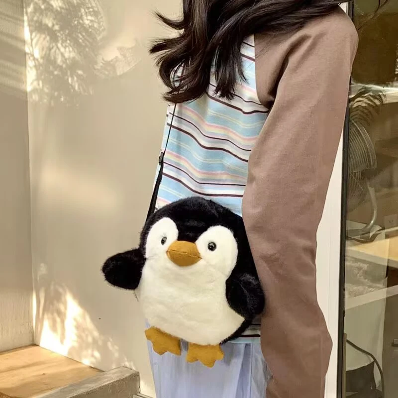 Cute Cartoon Plush Penguin Crossbody Bag Girls' Doll Backpack Shoulder Bag Fashion Casual Vacation Coin Purse