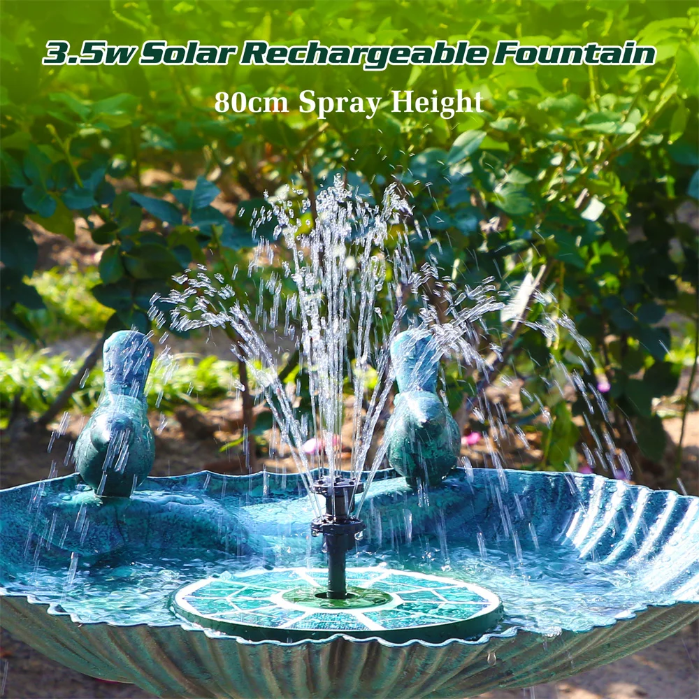 3.5W Solar Fountain with Upgraded High Power Glass Panel Work All Day Max Spray Height 80cm Stable Solar Fountain for Bird Bath