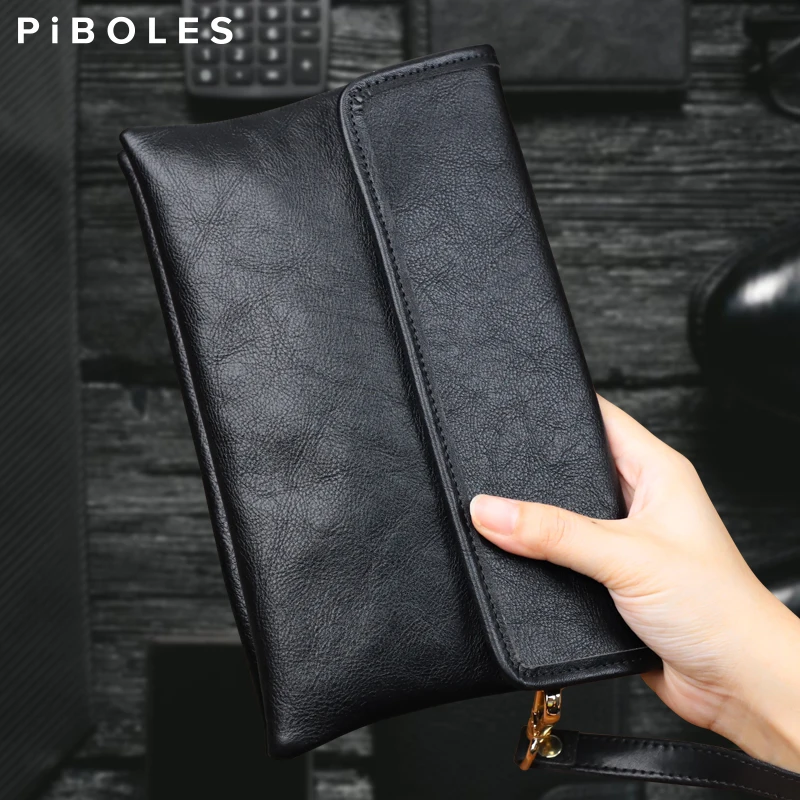 Men\'s Clutch Bags Soft Genuine Leather Men Business Travel Handbags Large Capacity Cable Organizer Clutch Purse