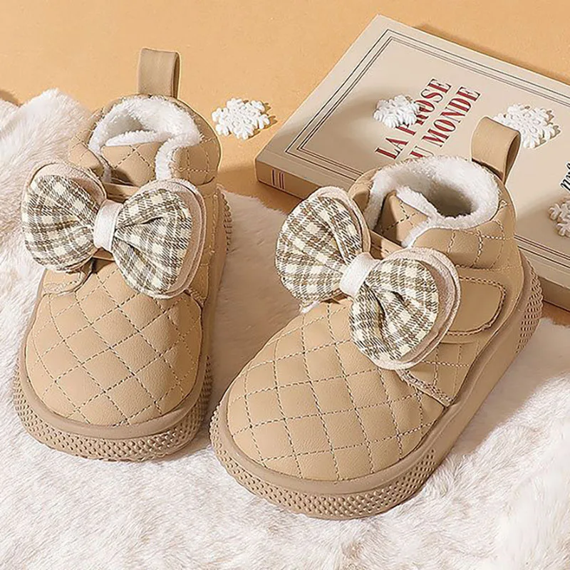 Korean Style Cotton Shoes For Girls Cute Cartoon Bow Little Girl's Plush Boots Ergonomics Faux Fur Infant Girl's Toddler Boots