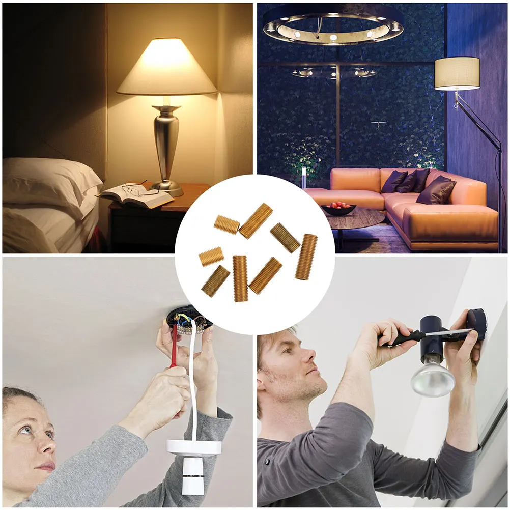 

12pcs Brass Threaded Rods Hollow Design Lamp Connector Extension Coupling Lighting Fixture Parts Lamp Stem Adapter Hardware