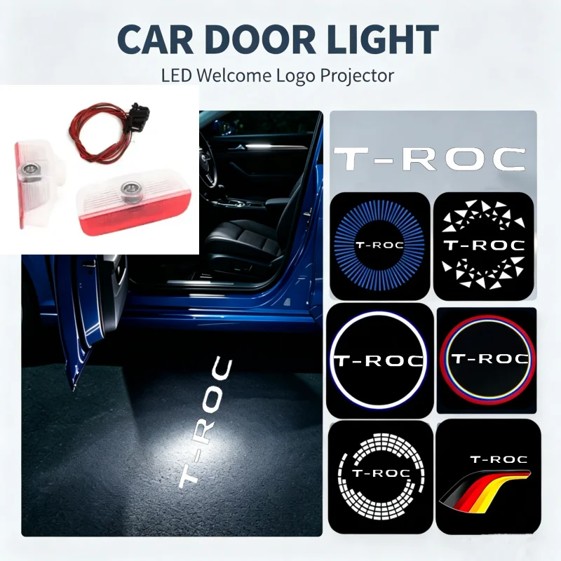 2Pcs LED Ghost Logo Laser Projector Car Door Welcome Courtesy Shadow Light For Volkswagen T‑ROC 2014-2024 Auto Decor Accessories
