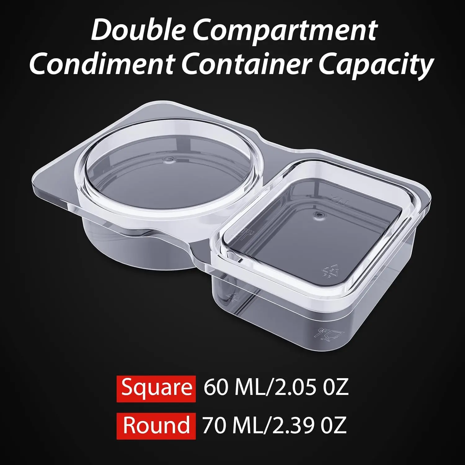 Double Compartment Condiment Containers with Lids, Disposable 2 Compartment Portion Cups Reusable Plastic Snack Container