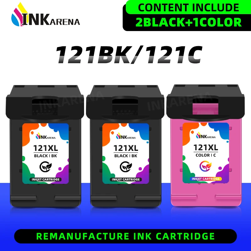 Inkarena Remanufactured 121XL Ink Cartridge Replacement for HP 121 for hp121 for Deskjet D2563 F4283 F2423 F2483 F2493 F4213