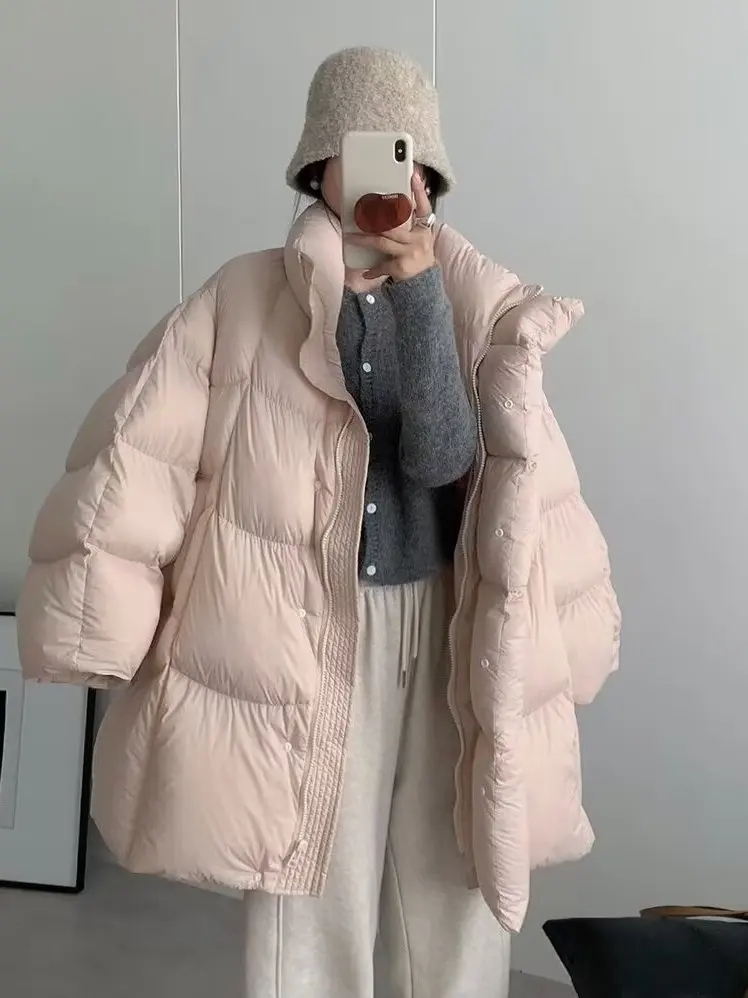 Inverno feminino thiened quente algodão jaet solto casual gola pão casaco coreano sle longo sve zíper cor pura