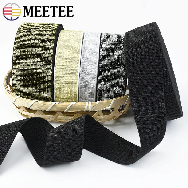 

2/5/10M 10-50mm Glitter Soft Elastic Bands 1.6mm Thick Rubber Band for WaistBand Belt Garment Stretch Tape Sewing Accessories