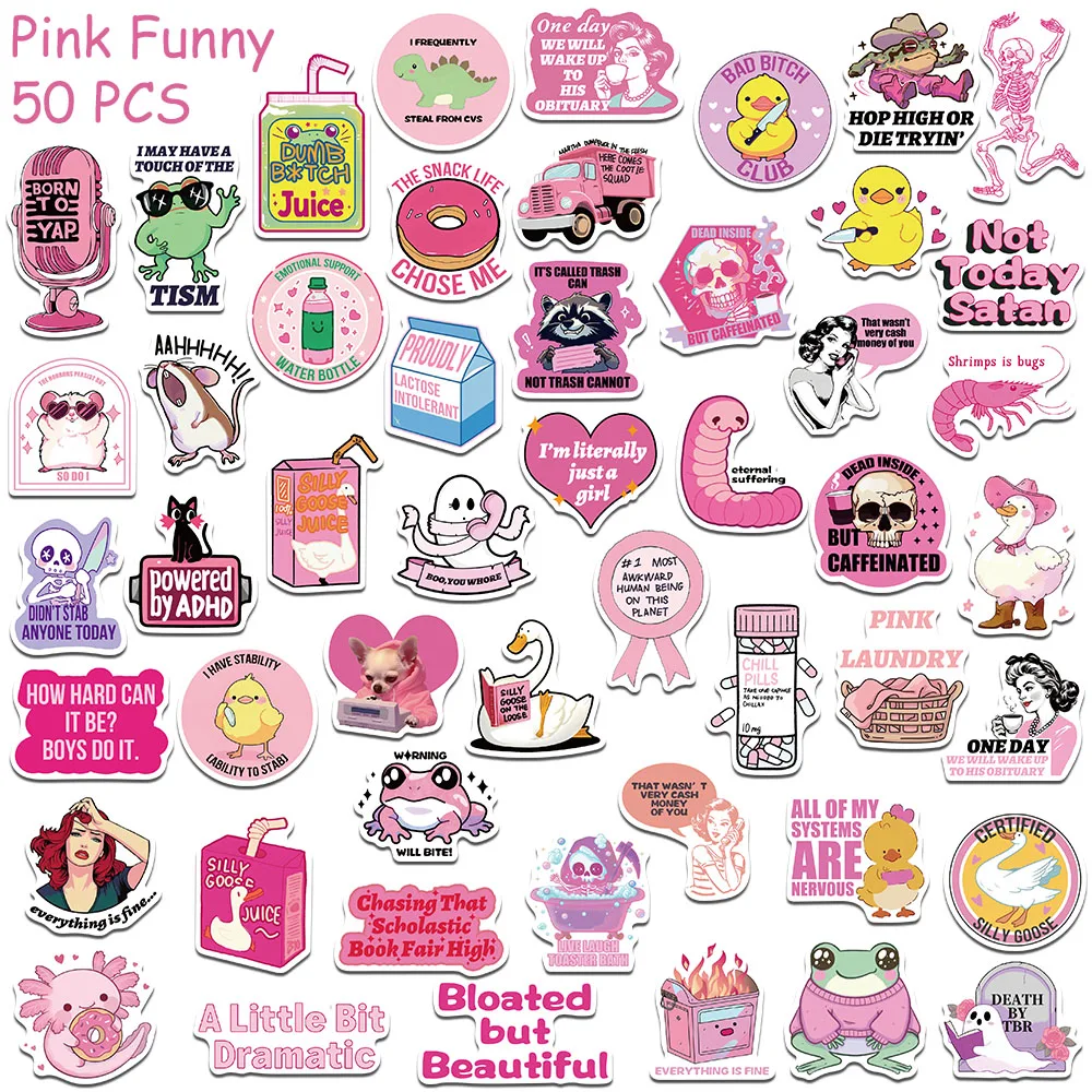 50 Stück Cartoon Rosa Lustige Aufkleber für Laptop, Scrapbook, Skateboard, Helm, Koffer, DIY Ästhetische Wasserfeste Sticker – Detail 8