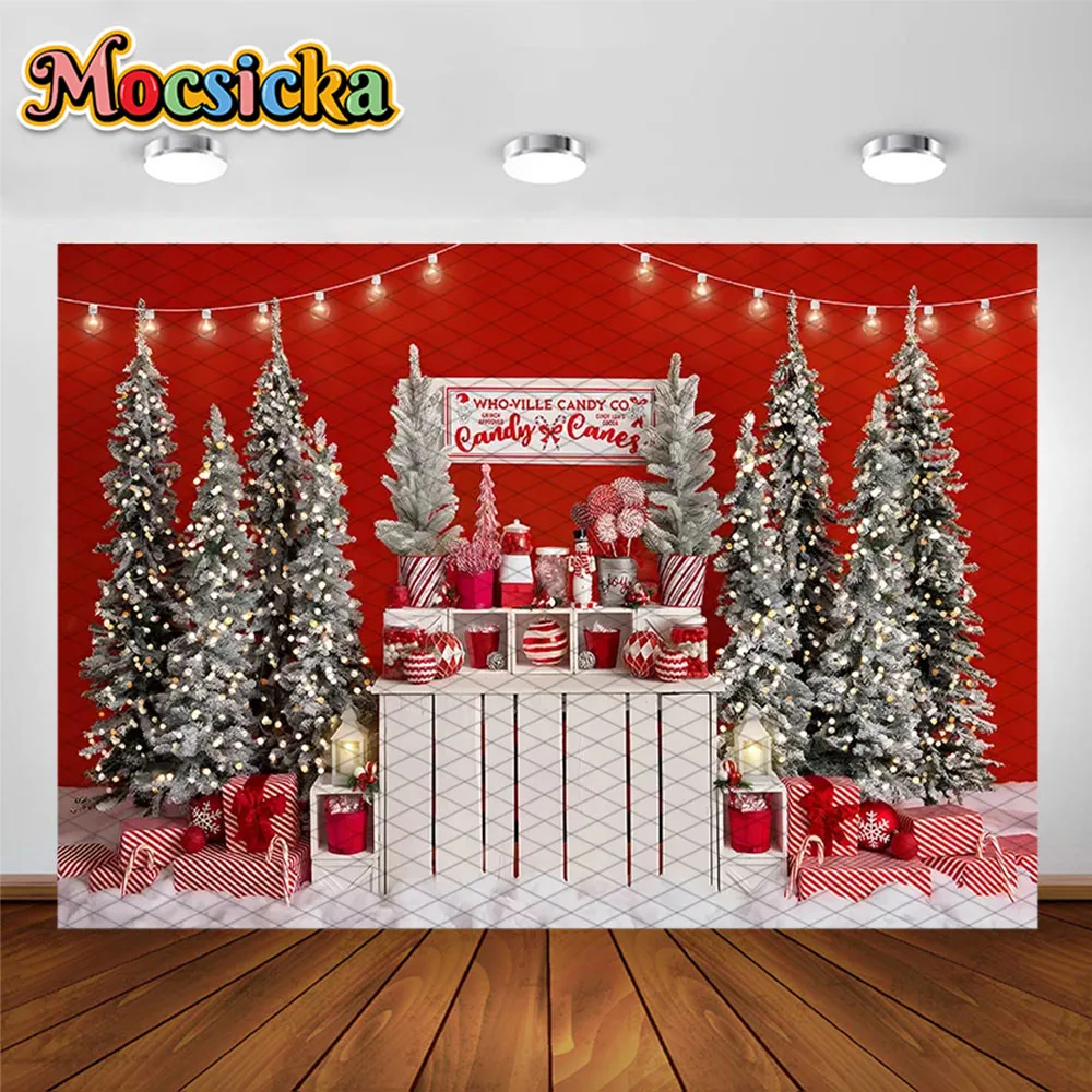 

Mocsicka Xmas Candy Store Backdrop For Photography Kids Portrait Birthday Party Background Christmas Tree Decor Studio Props