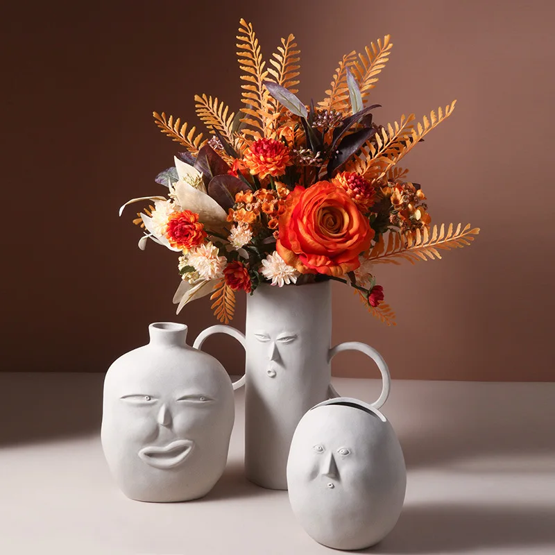 Nordic modern ceramic vase decoration abstract face bedroom desktop living room dried flower floral arrangement home