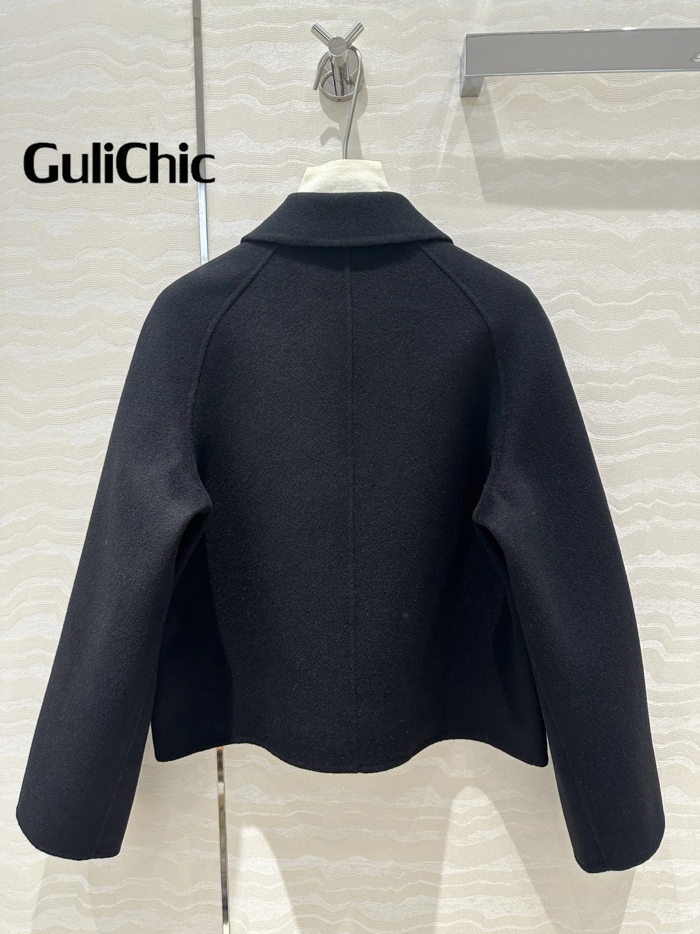 7.31 GuliChic 100% Cashmere Woolen Coat Women\'s Elegant Temperament Lapel Single Breasted Pocket Jacket Coat