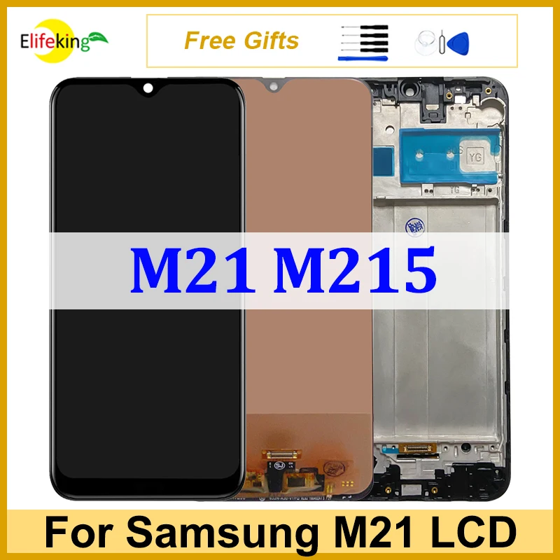 Lcd para samsung galaxy m21 2020 m215 tela sensível ao toque m215f m215f/ds tela digitador assembléia substituição com reparo do quadro