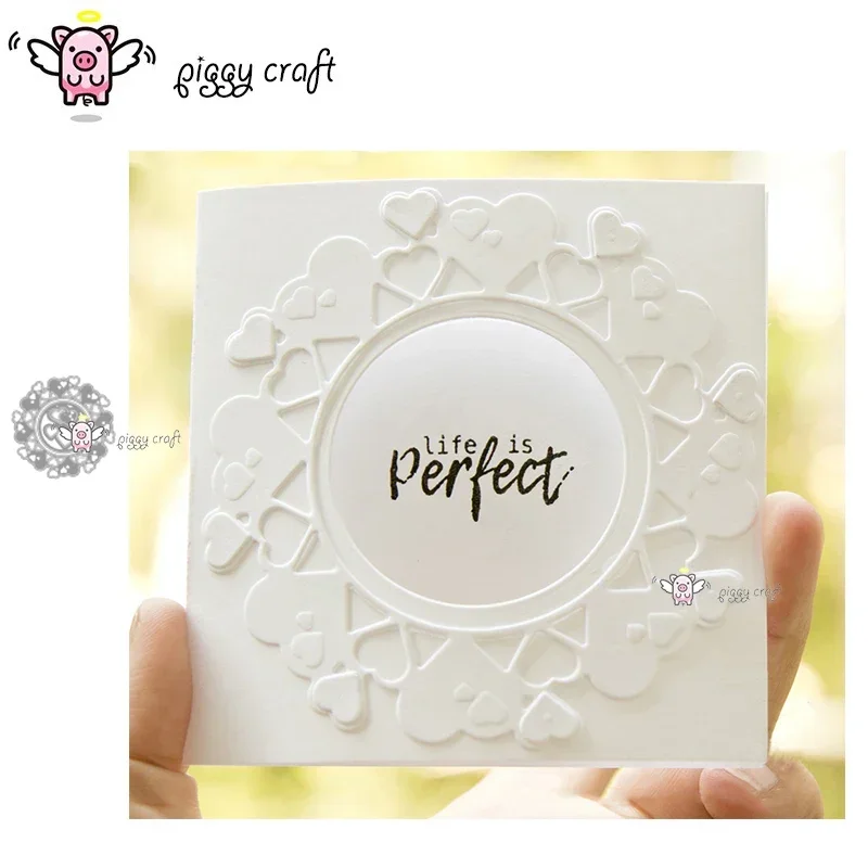 Piggy Craft Metall-Stanzformen, 2 Stück, Herz-Kreis-Rahmen, Scrapbook-Papier-Bastelmesser, Schablonen, Stanzformen