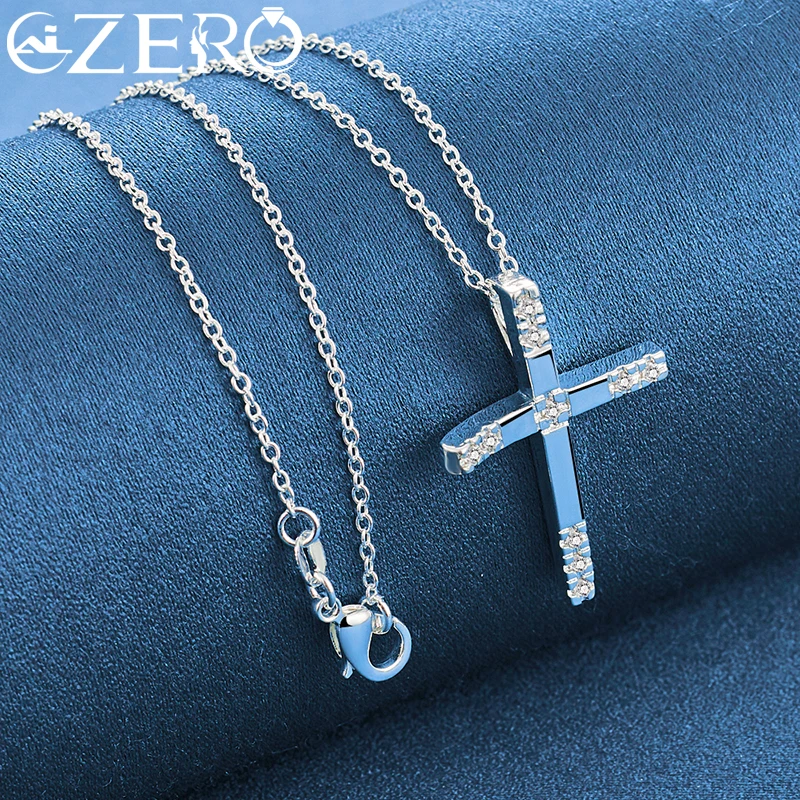 ALIZERO 925 Sterling Silver AAA Zircon Cross Pendant Necklace 16-30 Inch Chain For Women Man Fashion Wedding Party Charm Jewelry