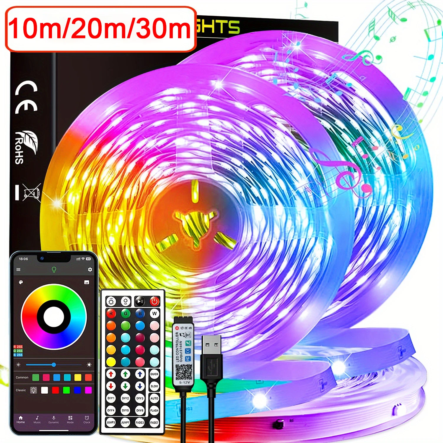 USB 5V Led Strip Lights with APP Control 5m 10m 20m 30m Led Room Light Flexible Ribbon Luces Led Tape for Room Bedroom Decor