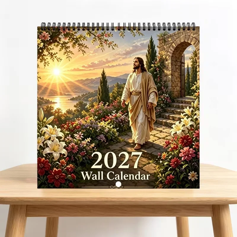 2027 Jesus Wall Calendar 12‑Month Christian Religious Art Spiral Hanging Calendar Faith Bible Theme Home Wall Decor Spiritual Gift for Believers